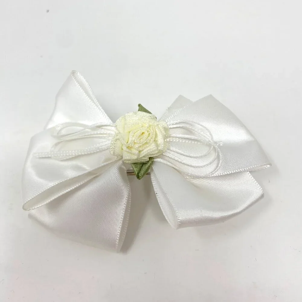 Satin Rosette Bow French Barrette Hair Clip Flower Girl Wedding Preowned